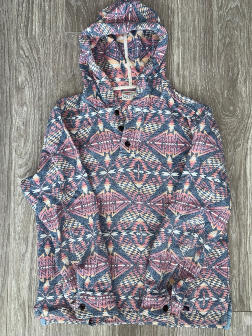 Faherty Pacific Poncho S hooded Pullover Southwestern Baja Blanket Hoodie $188